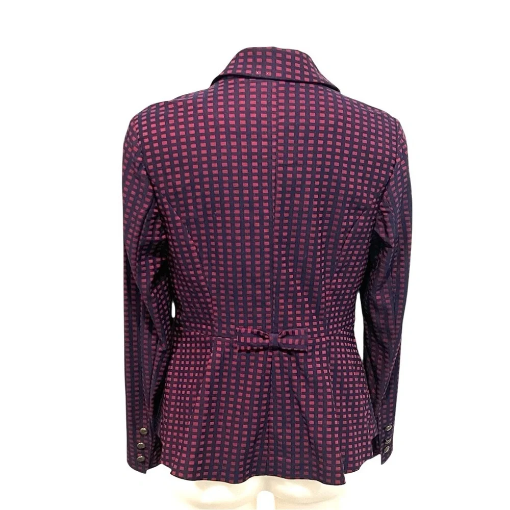 ModCloth navy maroon grid print bow back peblum blazer size large - Picture 2 of 8
